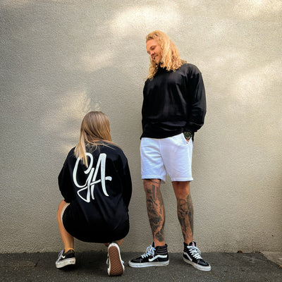 OS GA Long Sleeve Black - Unisex black long sleeve shirt by Guilty Apparel, perfect for action sports and adventure