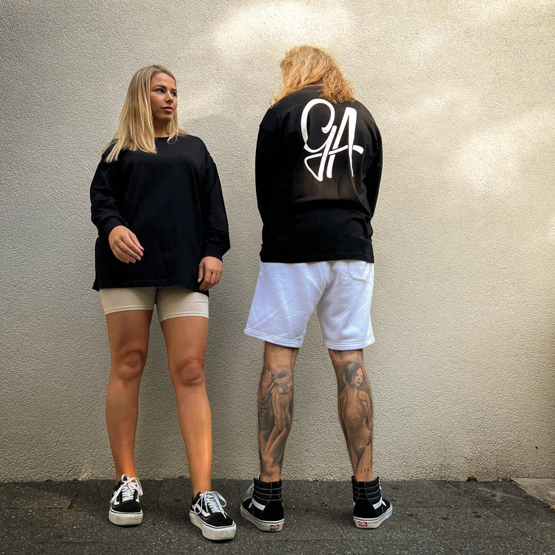 OS GA Long Sleeve Black - Unisex black long sleeve shirt by Guilty Apparel, perfect for action sports and adventure